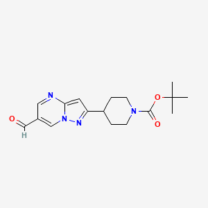 molecular formula C17H22N4O3 B594235 tert-Butyl 4-(6-formylpyrazolo[1,5-a]pyrimidin-2-yl)piperidine-1-carboxylate CAS No. 1258638-43-5