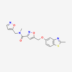 molecular formula C18H16N4O4S B5942360 N-(isoxazol-5-ylmethyl)-N-methyl-5-{[(2-methyl-1,3-benzothiazol-5-yl)oxy]methyl}isoxazole-3-carboxamide 