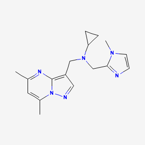 molecular formula C17H22N6 B5943015 N-[(5,7-dimethylpyrazolo[1,5-a]pyrimidin-3-yl)methyl]-N-[(1-methyl-1H-imidazol-2-yl)methyl]cyclopropanamine 