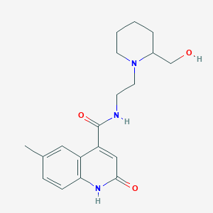 molecular formula C19H25N3O3 B5943181 N-{2-[2-(hydroxymethyl)piperidin-1-yl]ethyl}-6-methyl-2-oxo-1,2-dihydroquinoline-4-carboxamide 