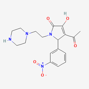 molecular formula C18H22N4O5 B5943453 Pyrrol-2(5H)-one, 4-acetyl-3-hydroxy-5-(3-nitrophenyl)-1-[2-(1-piperazinyl)ethyl]- CAS No. 5949-14-4