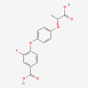 molecular formula C16H13FO6 B594470 Benzoic acid, 4-[4-[(1R)-1-carboxyethoxy]phenoxy]-3-fluoro- CAS No. 252564-94-6