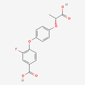 molecular formula C16H13FO6 B594470 4-[4-[(1R)-1-carboxyethoxy]phenoxy]-3-fluorobenzoic acid CAS No. 252564-94-6
