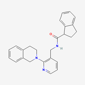 molecular formula C25H25N3O B5945495 N-{[2-(3,4-dihydroisoquinolin-2(1H)-yl)pyridin-3-yl]methyl}indane-1-carboxamide 