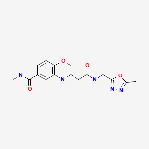 molecular formula C19H25N5O4 B5945749 N,N,4-trimethyl-3-(2-{methyl[(5-methyl-1,3,4-oxadiazol-2-yl)methyl]amino}-2-oxoethyl)-3,4-dihydro-2H-1,4-benzoxazine-6-carboxamide 