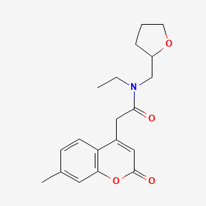 molecular formula C19H23NO4 B5946243 N-ethyl-2-(7-methyl-2-oxo-2H-chromen-4-yl)-N-(tetrahydrofuran-2-ylmethyl)acetamide 