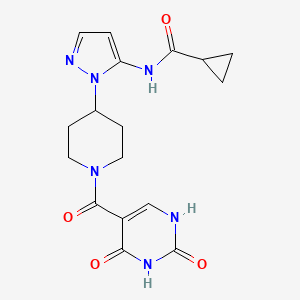 molecular formula C17H20N6O4 B5946388 N-(1-{1-[(2,4-dioxo-1,2,3,4-tetrahydropyrimidin-5-yl)carbonyl]piperidin-4-yl}-1H-pyrazol-5-yl)cyclopropanecarboxamide 