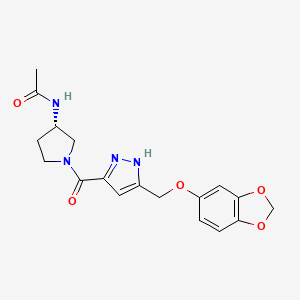molecular formula C18H20N4O5 B5946487 N-[(3S)-1-({5-[(1,3-benzodioxol-5-yloxy)methyl]-1H-pyrazol-3-yl}carbonyl)pyrrolidin-3-yl]acetamide 