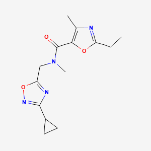 molecular formula C14H18N4O3 B5946506 N-[(3-cyclopropyl-1,2,4-oxadiazol-5-yl)methyl]-2-ethyl-N,4-dimethyl-1,3-oxazole-5-carboxamide 