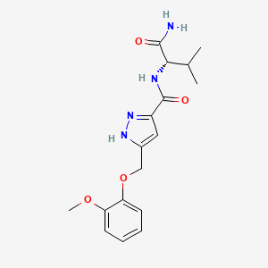 molecular formula C17H22N4O4 B5946679 N-[(1S)-1-(aminocarbonyl)-2-methylpropyl]-5-[(2-methoxyphenoxy)methyl]-1H-pyrazole-3-carboxamide 