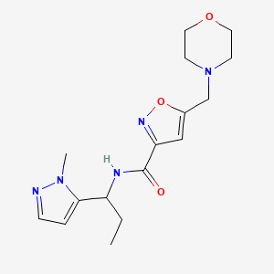 molecular formula C16H23N5O3 B5946842 N-[1-(1-methyl-1H-pyrazol-5-yl)propyl]-5-(morpholin-4-ylmethyl)isoxazole-3-carboxamide 
