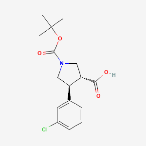 molecular formula C16H20ClNO4 B594688 (3R,4S)-1-(tert-Butoxycarbonyl)-4-(3-chlorophenyl)pyrrolidine-3-carboxylic acid CAS No. 1217859-41-0