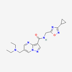 molecular formula C18H23N7O2 B5947002 N-[(3-cyclopropyl-1,2,4-oxadiazol-5-yl)methyl]-6-[(diethylamino)methyl]pyrazolo[1,5-a]pyrimidine-3-carboxamide 