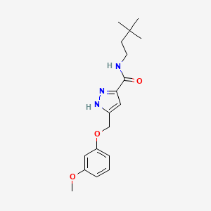 molecular formula C18H25N3O3 B5947430 N-(3,3-dimethylbutyl)-5-[(3-methoxyphenoxy)methyl]-1H-pyrazole-3-carboxamide 