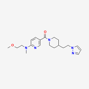 molecular formula C20H29N5O2 B5947473 N-(2-methoxyethyl)-N-methyl-5-({4-[2-(1H-pyrazol-1-yl)ethyl]piperidin-1-yl}carbonyl)pyridin-2-amine 