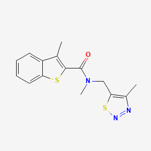 molecular formula C15H15N3OS2 B5947654 N,3-dimethyl-N-[(4-methyl-1,2,3-thiadiazol-5-yl)methyl]-1-benzothiophene-2-carboxamide 