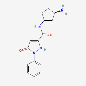 molecular formula C15H18N4O2 B5948061 N-[rel-(1R,3R)-3-aminocyclopentyl]-5-oxo-1-phenyl-2,5-dihydro-1H-pyrazole-3-carboxamide hydrochloride 
