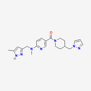 molecular formula C21H27N7O B5948512 N-methyl-N-[(5-methyl-1H-pyrazol-3-yl)methyl]-5-{[4-(1H-pyrazol-1-ylmethyl)piperidin-1-yl]carbonyl}pyridin-2-amine 