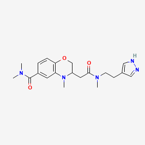 molecular formula C20H27N5O3 B5948684 N,N,4-trimethyl-3-(2-{methyl[2-(1H-pyrazol-4-yl)ethyl]amino}-2-oxoethyl)-3,4-dihydro-2H-1,4-benzoxazine-6-carboxamide 