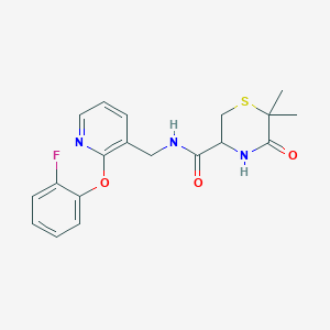 molecular formula C19H20FN3O3S B5948767 N-{[2-(2-fluorophenoxy)pyridin-3-yl]methyl}-6,6-dimethyl-5-oxothiomorpholine-3-carboxamide 