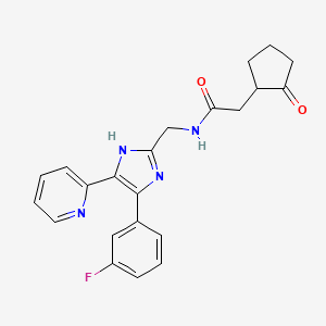 molecular formula C22H21FN4O2 B5949319 N-{[4-(3-fluorophenyl)-5-pyridin-2-yl-1H-imidazol-2-yl]methyl}-2-(2-oxocyclopentyl)acetamide 