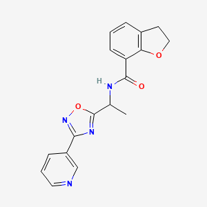 molecular formula C18H16N4O3 B5949437 N-[1-(3-pyridin-3-yl-1,2,4-oxadiazol-5-yl)ethyl]-2,3-dihydro-1-benzofuran-7-carboxamide 