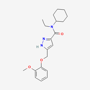 molecular formula C20H27N3O3 B5949541 N-cyclohexyl-N-ethyl-5-[(2-methoxyphenoxy)methyl]-1H-pyrazole-3-carboxamide 