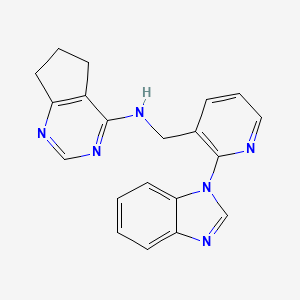 molecular formula C20H18N6 B5949816 N-{[2-(1H-benzimidazol-1-yl)pyridin-3-yl]methyl}-6,7-dihydro-5H-cyclopenta[d]pyrimidin-4-amine 