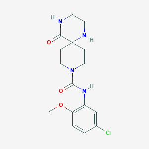 molecular formula C16H21ClN4O3 B5950318 N-(5-chloro-2-methoxyphenyl)-5-oxo-1,4,9-triazaspiro[5.5]undecane-9-carboxamide 