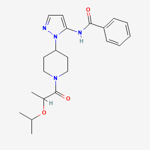 molecular formula C21H28N4O3 B5950507 N-{1-[1-(2-isopropoxypropanoyl)piperidin-4-yl]-1H-pyrazol-5-yl}benzamide 