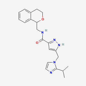 molecular formula C21H25N5O2 B5950678 N-(3,4-dihydro-1H-isochromen-1-ylmethyl)-5-[(2-propan-2-ylimidazol-1-yl)methyl]-1H-pyrazole-3-carboxamide 