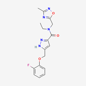 molecular formula C17H18FN5O3 B5950880 N-ethyl-5-[(2-fluorophenoxy)methyl]-N-[(3-methyl-1,2,4-oxadiazol-5-yl)methyl]-1H-pyrazole-3-carboxamide 