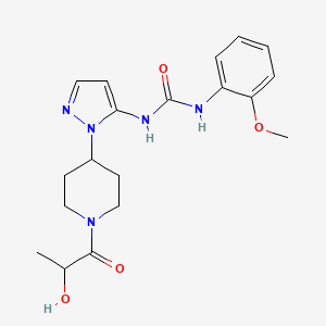 molecular formula C19H25N5O4 B5950912 N-[1-(1-lactoylpiperidin-4-yl)-1H-pyrazol-5-yl]-N'-(2-methoxyphenyl)urea 