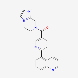 molecular formula C22H21N5O B5951053 N-ethyl-N-[(1-methyl-1H-imidazol-2-yl)methyl]-6-quinolin-5-ylnicotinamide 