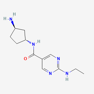 molecular formula C12H19N5O B5951076 N-[(1R,3R)-3-aminocyclopentyl]-2-(ethylamino)pyrimidine-5-carboxamide 