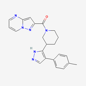 molecular formula C22H22N6O B5951326 2-({3-[4-(4-methylphenyl)-1H-pyrazol-5-yl]piperidin-1-yl}carbonyl)pyrazolo[1,5-a]pyrimidine 
