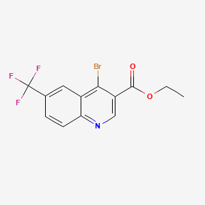 molecular formula C13H9BrF3NO2 B595182 Ethyl 4-bromo-6-(trifluoromethyl)quinoline-3-carboxylate CAS No. 1242260-07-6