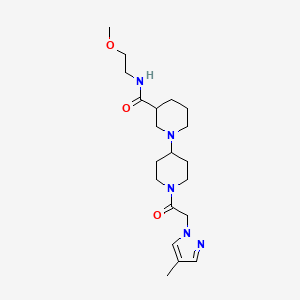 molecular formula C20H33N5O3 B5951851 N-(2-methoxyethyl)-1'-[(4-methyl-1H-pyrazol-1-yl)acetyl]-1,4'-bipiperidine-3-carboxamide 