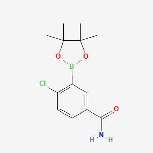 molecular formula C13H17BClNO3 B595224 4-Chloro-3-(4,4,5,5-tetramethyl-1,3,2-dioxaborolan-2-yl)benzamide CAS No. 1242422-55-4