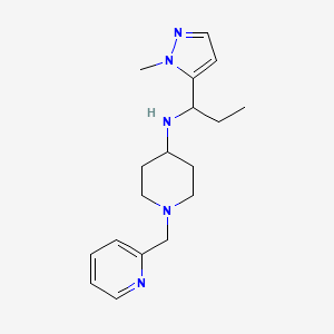 molecular formula C18H27N5 B5952320 N-[1-(1-methyl-1H-pyrazol-5-yl)propyl]-1-(pyridin-2-ylmethyl)piperidin-4-amine 