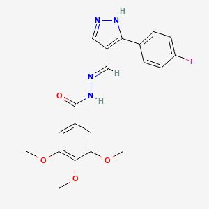 molecular formula C20H19FN4O4 B5952413 N'-{[3-(4-fluorophenyl)-1H-pyrazol-4-yl]methylene}-3,4,5-trimethoxybenzohydrazide 