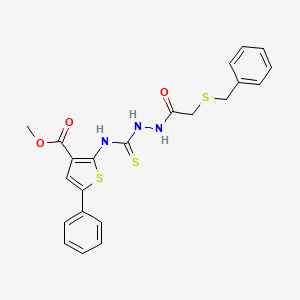 molecular formula C22H21N3O3S3 B5952508 methyl 2-[({2-[(benzylthio)acetyl]hydrazino}carbonothioyl)amino]-5-phenyl-3-thiophenecarboxylate 