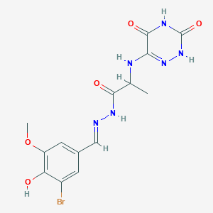 molecular formula C14H15BrN6O5 B5952809 N'-[(E)-(3-BROMO-4-HYDROXY-5-METHOXYPHENYL)METHYLIDENE]-2-[(3,5-DIOXO-2,3,4,5-TETRAHYDRO-1,2,4-TRIAZIN-6-YL)AMINO]PROPANEHYDRAZIDE 
