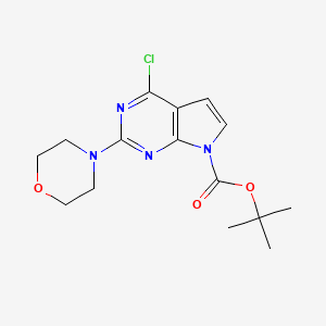molecular formula C15H19ClN4O3 B595301 叔丁基 4-氯-2-吗啉代-7H-吡咯并[2,3-d]嘧啶-7-甲酸酯 CAS No. 1227958-31-7