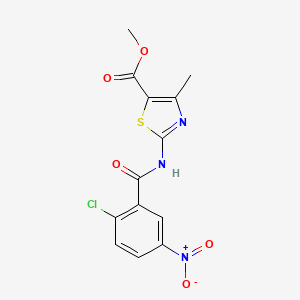 molecular formula C13H10ClN3O5S B5953040 Methyl 2-{[(2-chloro-5-nitrophenyl)carbonyl]amino}-4-methyl-1,3-thiazole-5-carboxylate 