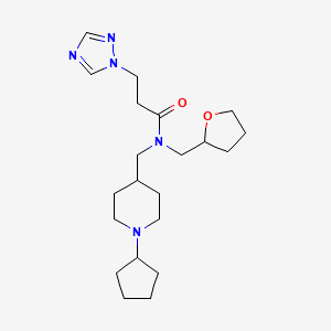 molecular formula C21H35N5O2 B5953288 N-[(1-cyclopentyl-4-piperidinyl)methyl]-N-(tetrahydro-2-furanylmethyl)-3-(1H-1,2,4-triazol-1-yl)propanamide 