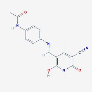 molecular formula C17H16N4O3 B5953446 N~1~-[4-({[5-CYANO-1,4-DIMETHYL-2,6-DIOXO-1,6-DIHYDRO-3(2H)-PYRIDINYLIDEN]METHYL}AMINO)PHENYL]ACETAMIDE 
