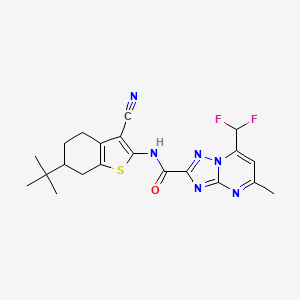 molecular formula C21H22F2N6OS B5953575 N-[6-(TERT-BUTYL)-3-CYANO-4,5,6,7-TETRAHYDRO-1-BENZOTHIOPHEN-2-YL]-7-(DIFLUOROMETHYL)-5-METHYL[1,2,4]TRIAZOLO[1,5-A]PYRIMIDINE-2-CARBOXAMIDE 
