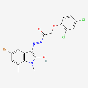 molecular formula C18H14BrCl2N3O3 B5953722 N'-(5-bromo-1,7-dimethyl-2-oxo-1,2-dihydro-3H-indol-3-ylidene)-2-(2,4-dichlorophenoxy)acetohydrazide 