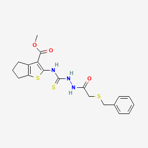 molecular formula C19H21N3O3S3 B5954632 methyl 2-[({2-[(benzylthio)acetyl]hydrazino}carbonothioyl)amino]-5,6-dihydro-4H-cyclopenta[b]thiophene-3-carboxylate 